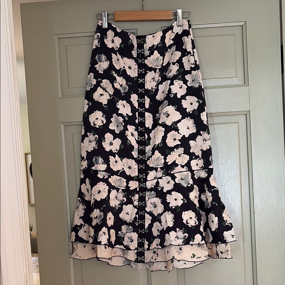 Proenza Schhouler silk floral clasp front midi skirt size 0